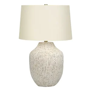 Socle en bois massif éClairage - Lampe De Table 26"H CéRamique CrèMe / Abat-Jour Ivoire