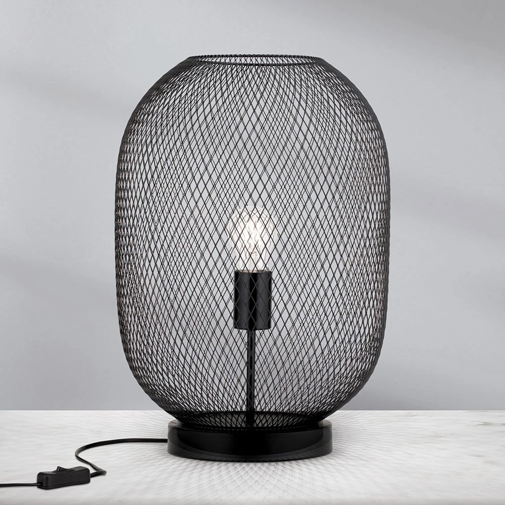 Socle en bois massif Lampe à poser Georgina avec abat-jour cage
