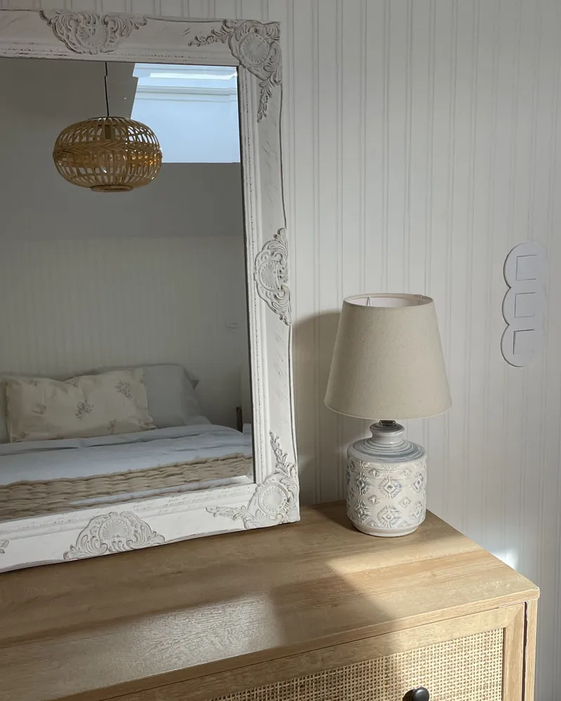 Socle en bois massif Table Lamp Crème ROSANNA