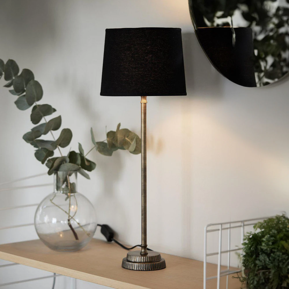 Socle en céramique PR Home Lampe à poser Kent, noir/laiton, abat-jour conique