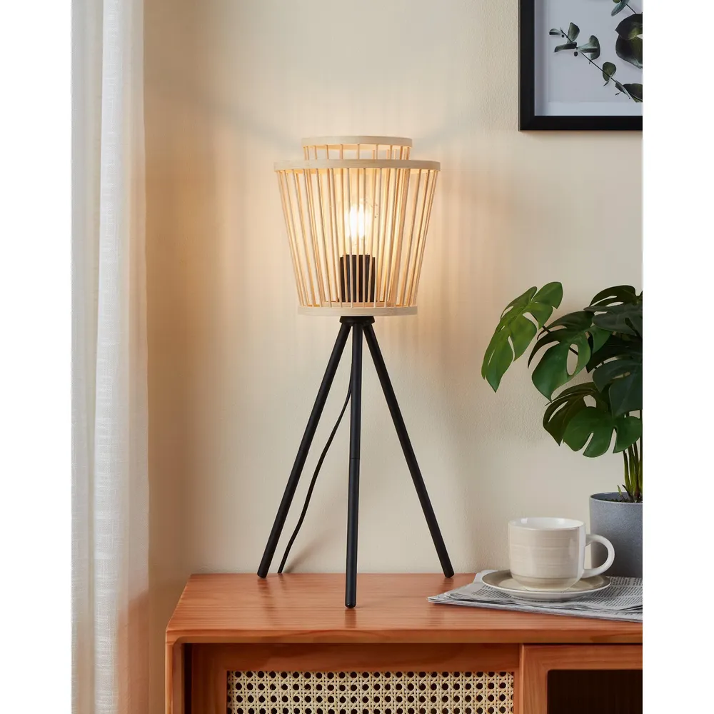 Suspension à trois bras Lampe de table bambou naturel HYKEHAM E27 1X40W