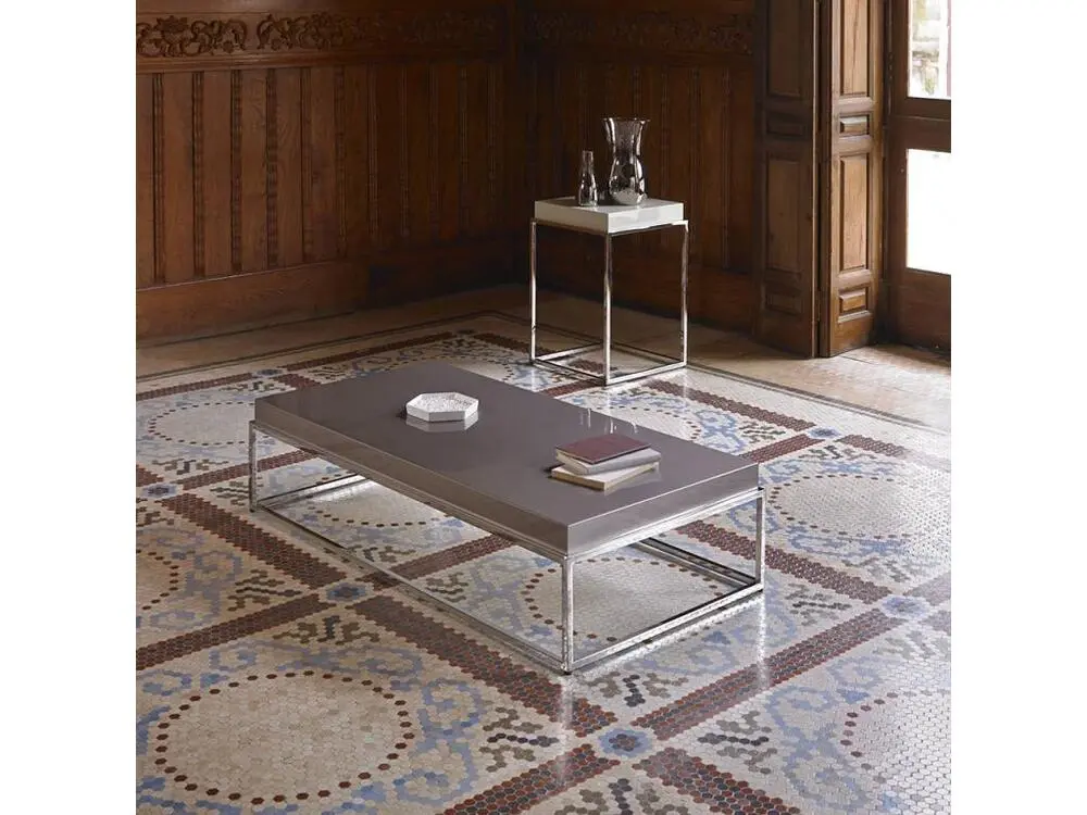 Table basse rectangulaire bois laqué orange et acier inoxydable Gucca pour intérieur moderne