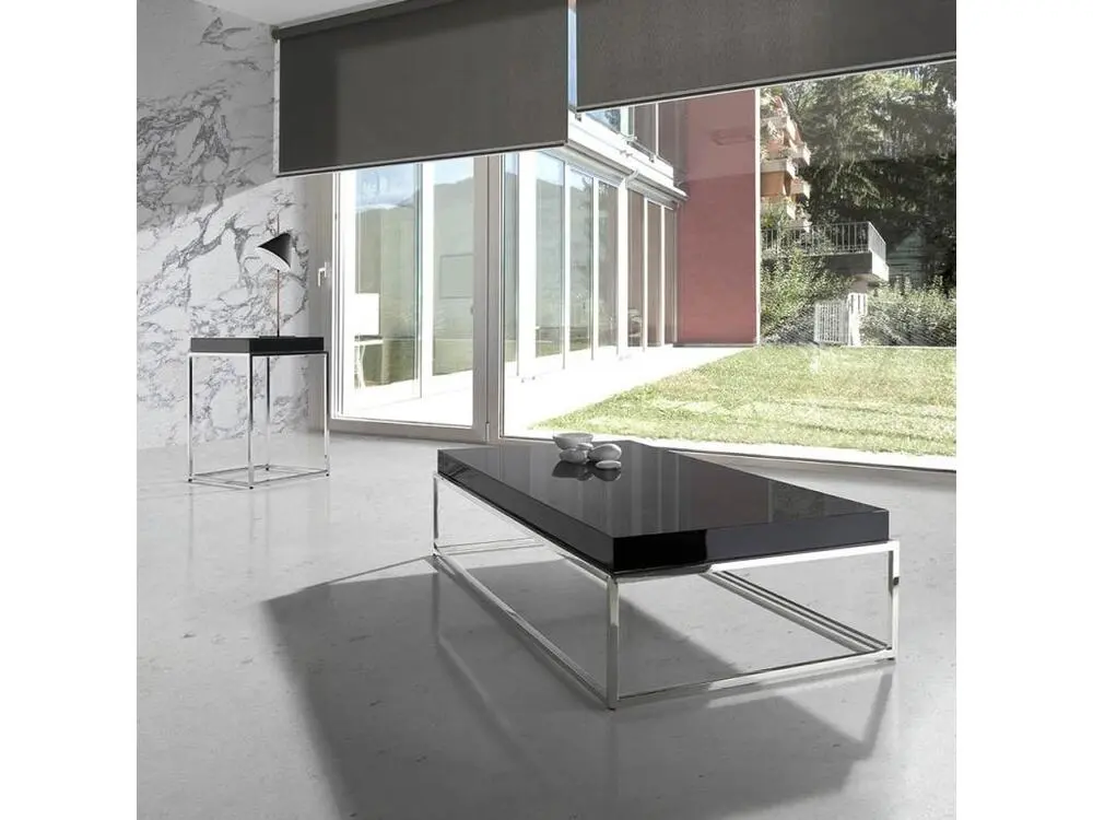 Table basse rectangulaire bois laqué orange et acier inoxydable Gucca pour intérieur moderne