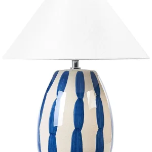 Tafellamp keramiek beige/blauw LUCHETTI avec câble textile
