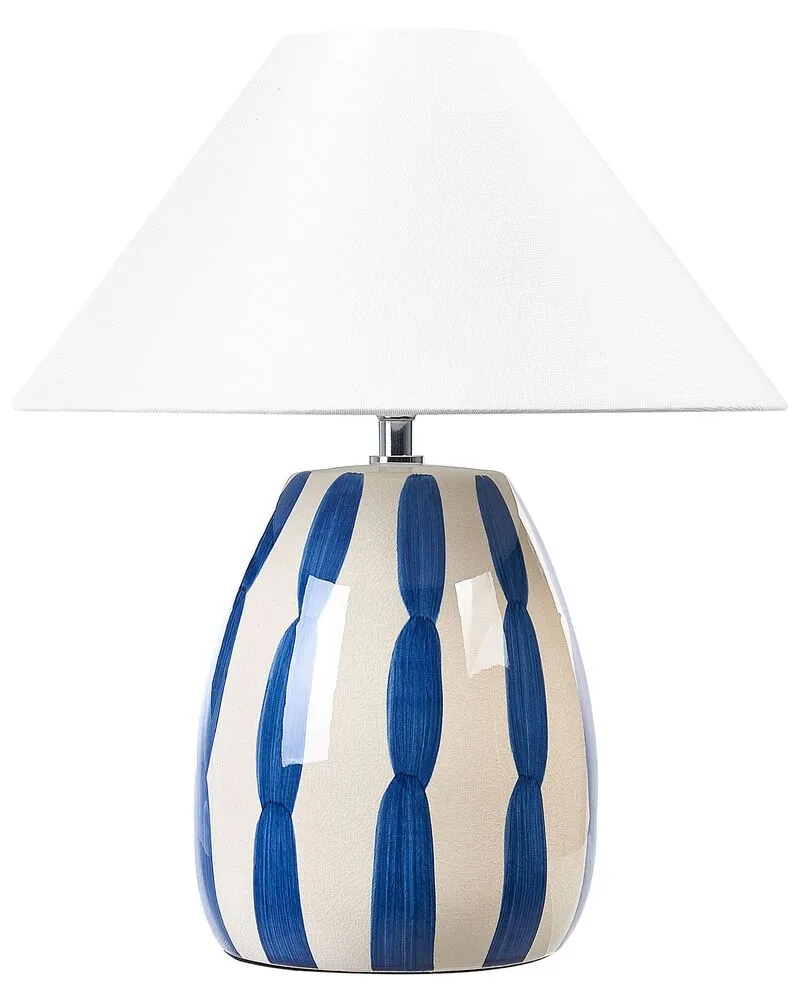 Tafellamp keramiek beige/blauw LUCHETTI avec câble textile