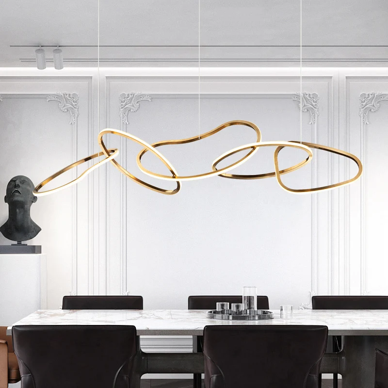 Éclairage LED Haute Luminosité 5-Ring-Inselbeleuchtung aus Metall, minimalistische goldene LED-Hängeleuchte für das Esszimmer
