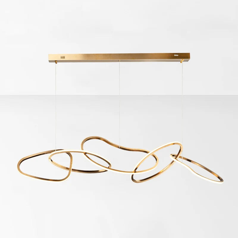 Éclairage LED Haute Luminosité 5-Ring-Inselbeleuchtung aus Metall, minimalistische goldene LED-Hängeleuchte für das Esszimmer