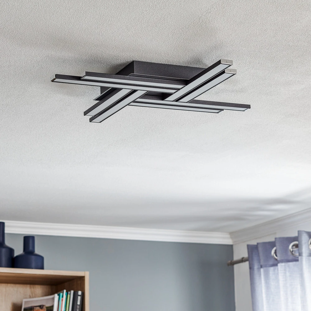 Luminaire de plafond encastrable Plafonnier LED Largo à 8 lampes noir