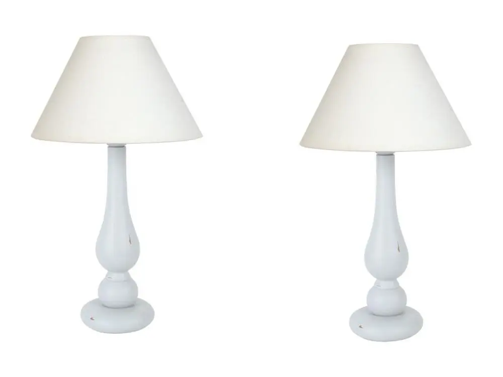 Pair de Lampes de chevet colonne bois ivoire 42 cm.