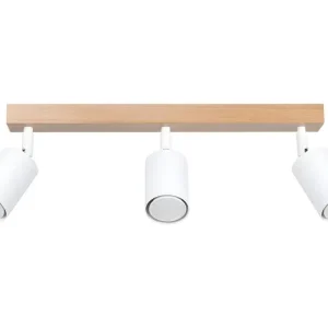 Plafonnier Design Moderne Plafonnier actuel en acier / bois - 3 sources lumineuses - L.33 x H.17 cm - bois blanc
