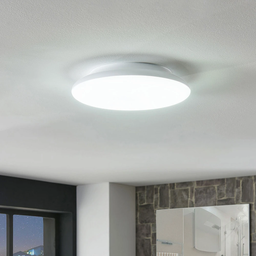 Plafonnier LED Azra, blanc, rond, IP54, Ø 25 cm en acrylique dépoli