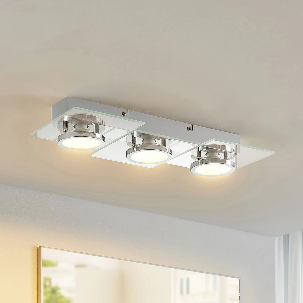 Plaque de plafond LED Lindby plafonnier Imiria, à 3 lampes, verre, CCT, 45,6 cm de vaste