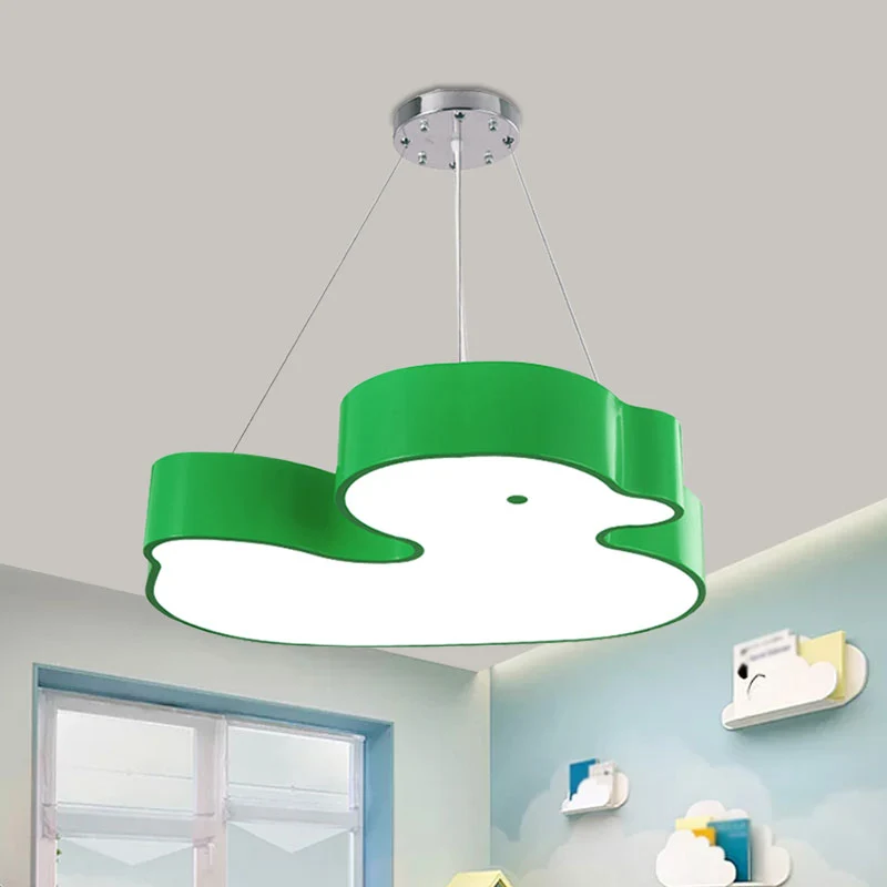 Applique design Enten-Kronleuchter-Pendelleuchte, Cartoon-Acryl-LED-Schlafzimmer-Hängelampen-Set Grün/Rot/Gelb