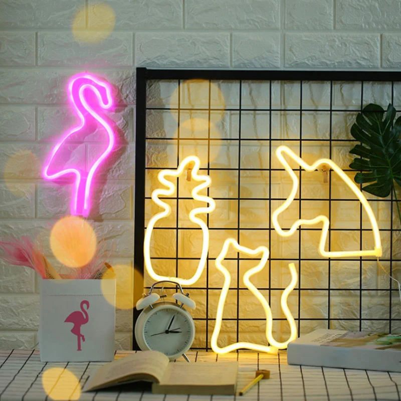 Dekoratives Einhorn-LED-Neon-Nachtlicht, batteriebetriebene Wandleuchte aus Kunststoff für Schlafzimmer Weiß pour décorati...