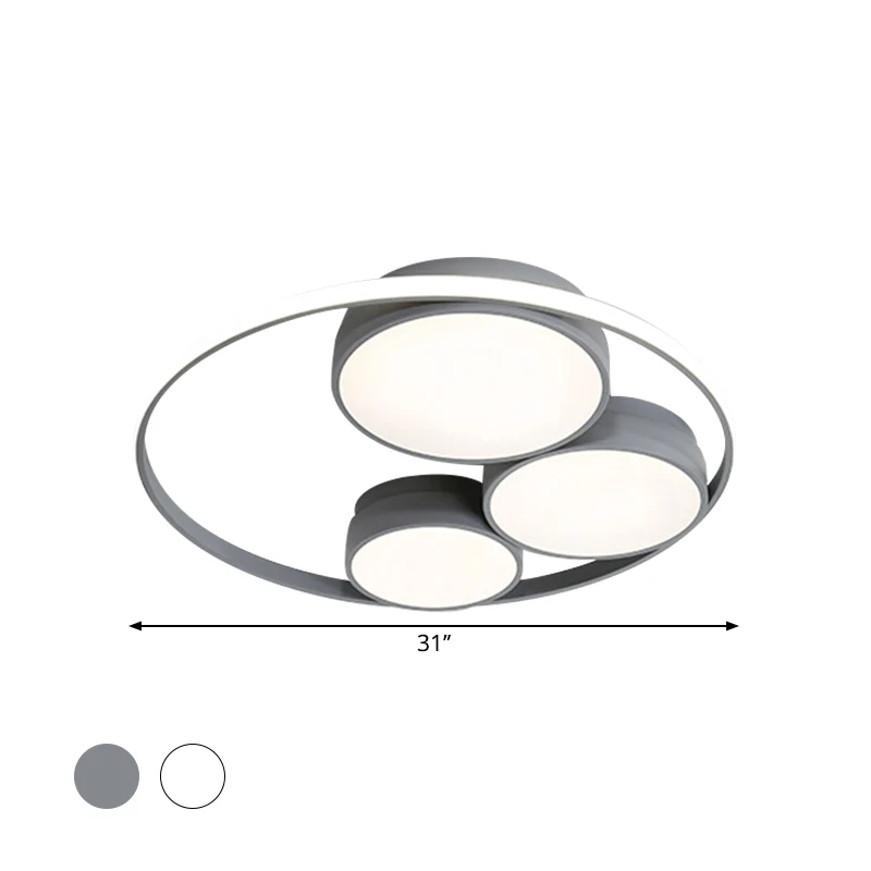 Grau/weiße runde Einbaulampe, nordische LED-Acryl-Deckenleuchte für Schlafzimmer, 18"/21,5"/31" Breite pour chambre d'enfant