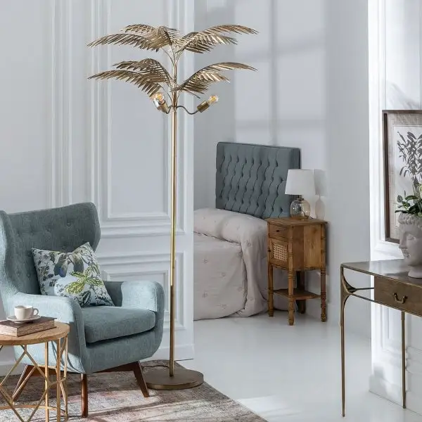 Palm Tree Design Floor Lamp Gold Métallique - Illuminate your interior w avec base en bois