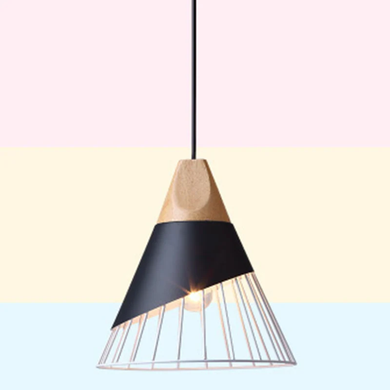 1-Licht-Makronen-Hängeleuchte, nordische, minimalistische Schlafzimmer-Hängelampe aus massivem Holz mit hohlem Lampenschir...