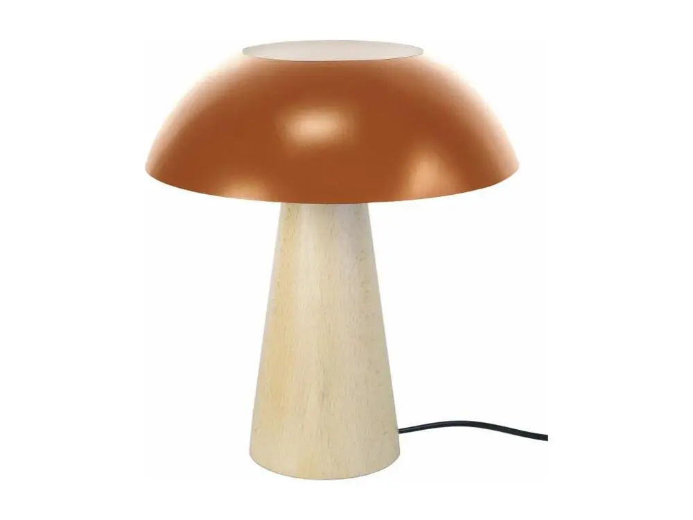 Lampe à dynamo Lampe poser conique bois naturel,cuivre 35 cm.