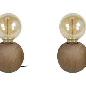 Lampe frontale LED Pair de Lampes de chevet globe bois obscur 21 cm.