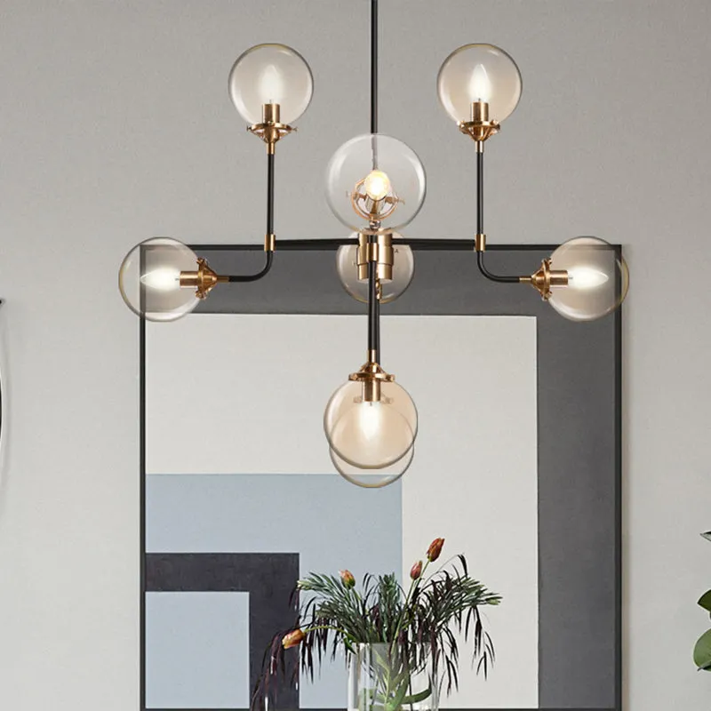 Lampe frontale LED Postmoderner globaler Deckenleuchter aus klarem Glas, 8/12 Lichter, Wohnzimmer-Hängeleuchte Schwarz