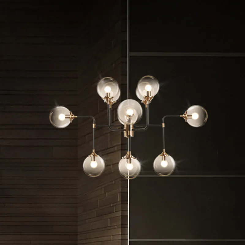 Lampe frontale LED Postmoderner globaler Deckenleuchter aus klarem Glas, 8/12 Lichter, Wohnzimmer-Hängeleuchte Schwarz