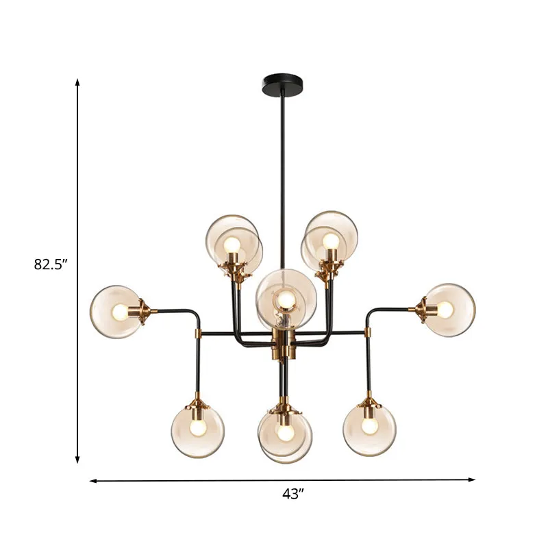 Lampe frontale LED Postmoderner globaler Deckenleuchter aus klarem Glas, 8/12 Lichter, Wohnzimmer-Hängeleuchte Schwarz