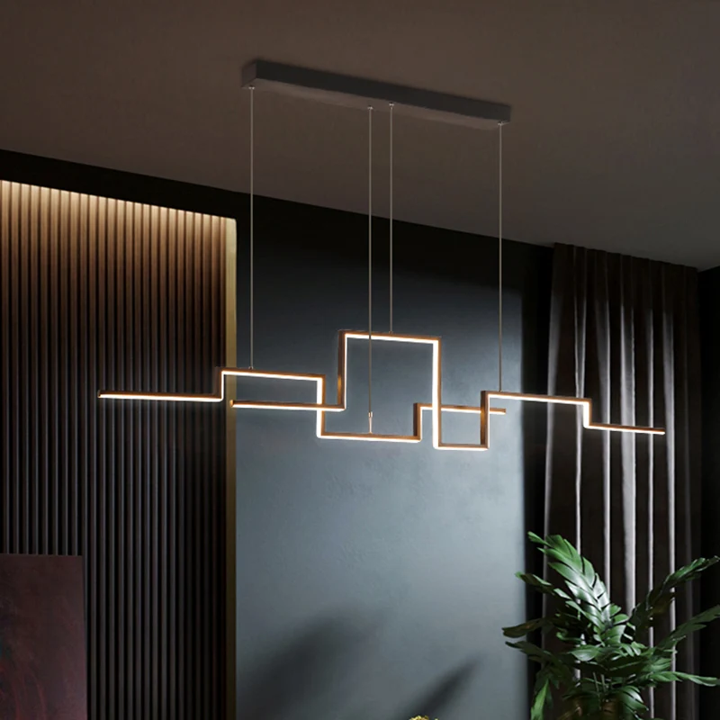 Lampe de secours Line Art Metall-Hängelampe Simplicity, schwarze LED-Inselbeleuchtung für das Esszimmer