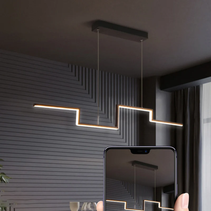 Lampe de secours Line Art Metall-Hängelampe Simplicity, schwarze LED-Inselbeleuchtung für das Esszimmer