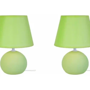 Pair de Lampes de chevet globe bois vert 30 cm. | Batterie Rechargeable
