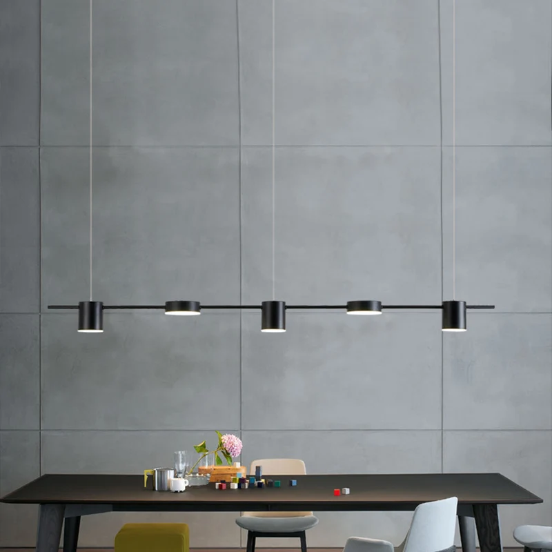 Postmoderne, linear geformte LED-Pendelleuchte, metallische Esszimmer-Hängeinselleuchte en aluminium anodisé