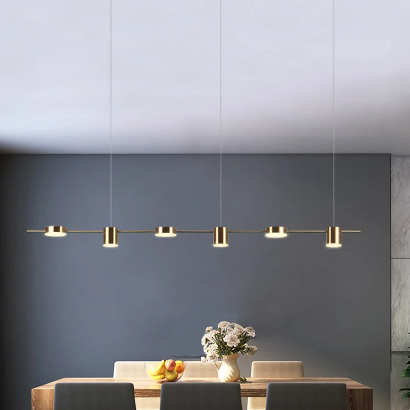 Postmoderne, linear geformte LED-Pendelleuchte, metallische Esszimmer-Hängeinselleuchte en aluminium anodisé