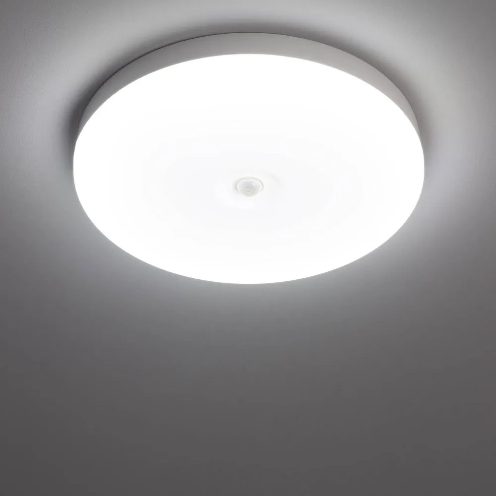 Étanche IPX8 Lustre rond à LED 18W Ø290 mm sans scintillement, avec détecteur PIR crépusculaire