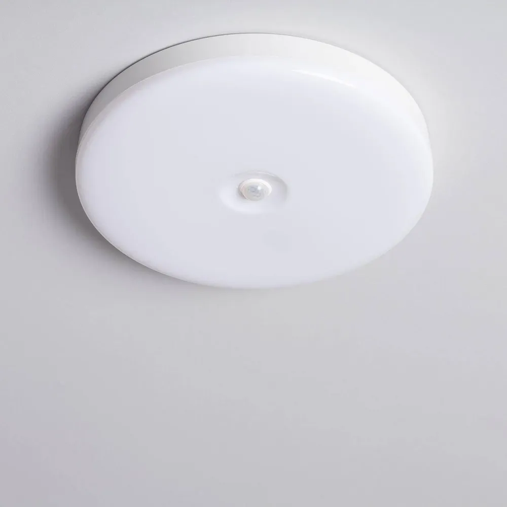 Étanche IPX8 Lustre rond à LED 18W Ø290 mm sans scintillement, avec détecteur PIR crépusculaire