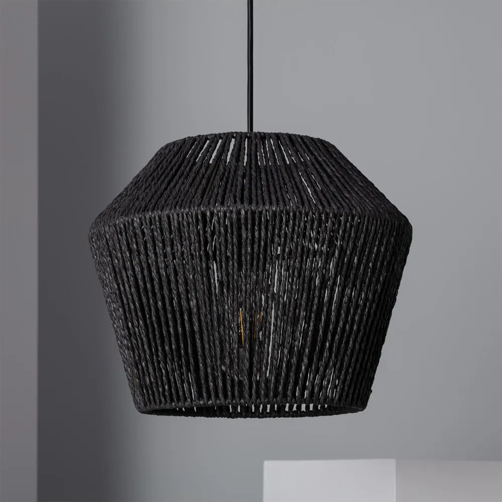Luminaire suspendu en papier tressé avec éclairage LED intégré Sauki Style industriel