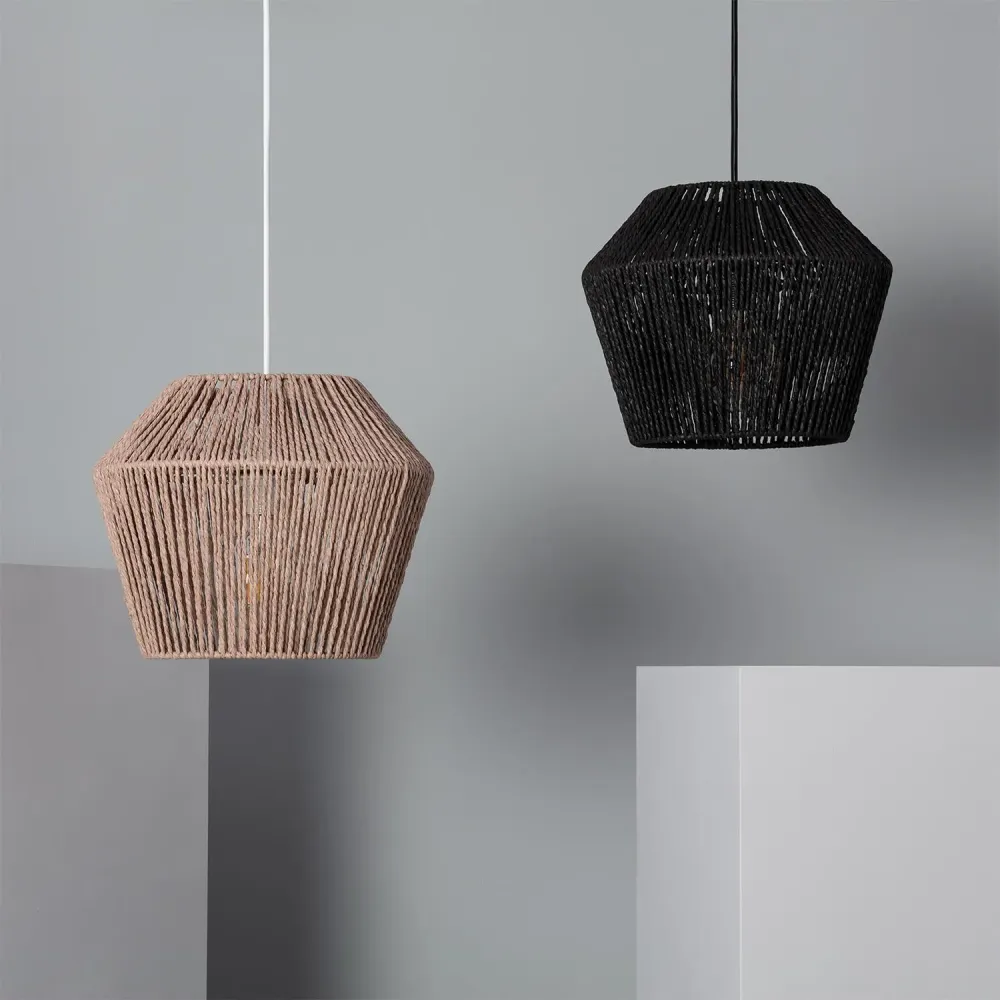 Luminaire suspendu en papier tressé avec éclairage LED intégré Sauki Style industriel
