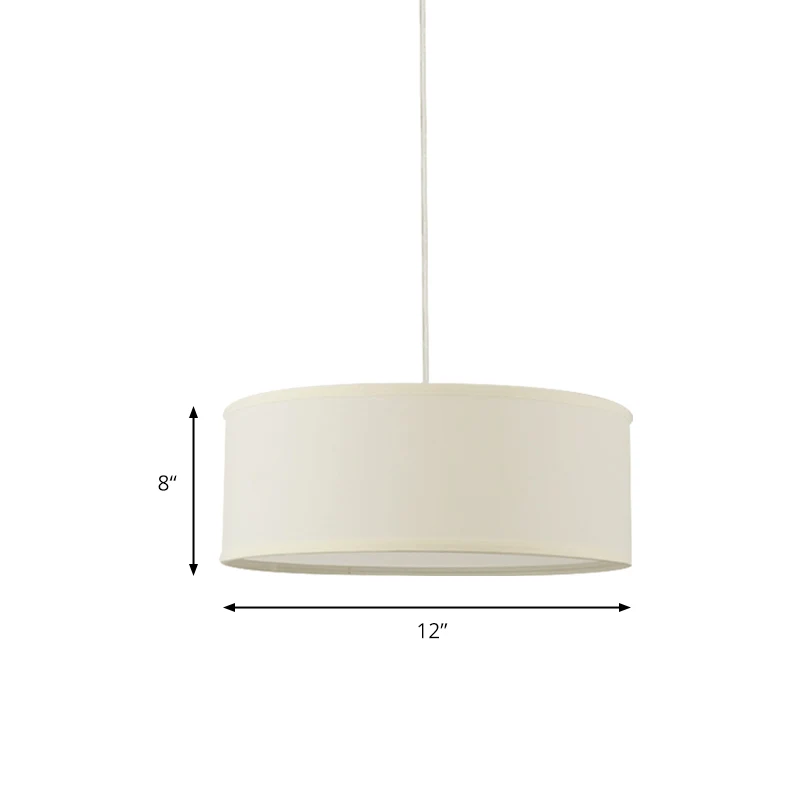 12"/16"/19.5" Dia Cylindre Suspension Suspension Contemporaine Tissu Blanc LED Lampe Suspendue