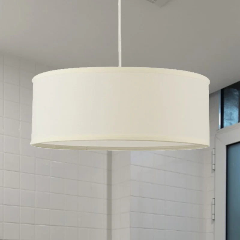 12"/16"/19.5" Dia Cylindre Suspension Suspension Contemporaine Tissu Blanc LED Lampe Suspendue