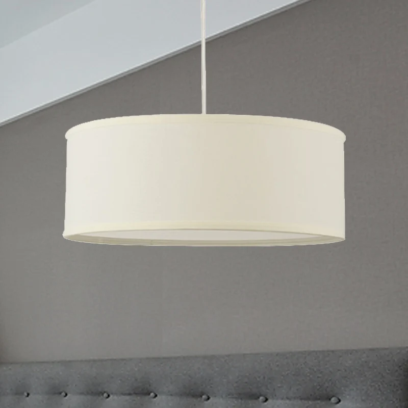 12"/16"/19.5" Dia Cylindre Suspension Suspension Contemporaine Tissu Blanc LED Lampe Suspendue