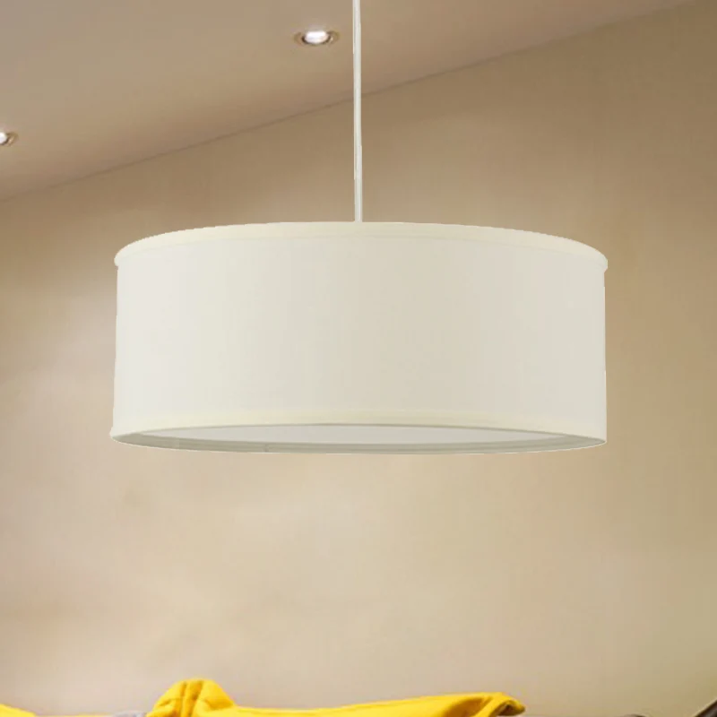 12"/16"/19.5" Dia Cylindre Suspension Suspension Contemporaine Tissu Blanc LED Lampe Suspendue