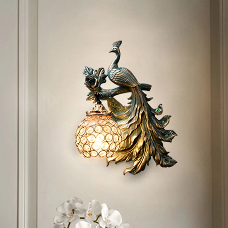 Applique murale de salon à 1 lumière, applique murale en Bronzé Vintage avec conception en résine Phenix vers droite/gauche