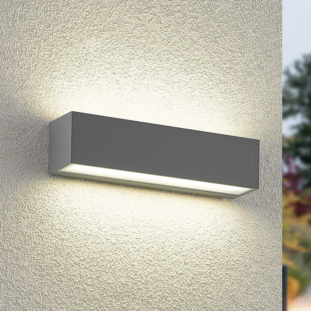 Arcchio applique d'extérieur LED Lengo, CCT, 25 cm, à 2 lampes, gris