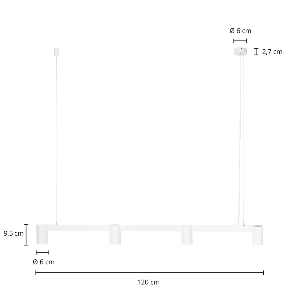 Arcchio Suspension Brinja, blanc, 120 cm de prolongé, 4 lampes, GU10