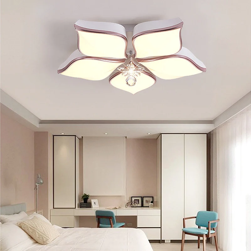 Blumen-Deckenleuchte, zeitgenössische weiße LED-Einbauleuchte aus Acryl mit Kristalltropfen warmem/3-Farben-Licht
