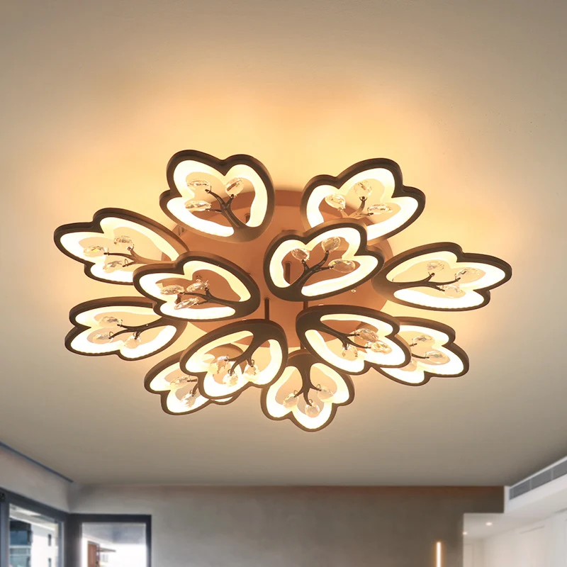Café 12/15 lumières plafonnier style moderne acrylique floral plafonnier en chaud/blanc/3 couleurs de lumière, 37,5"/41" d...