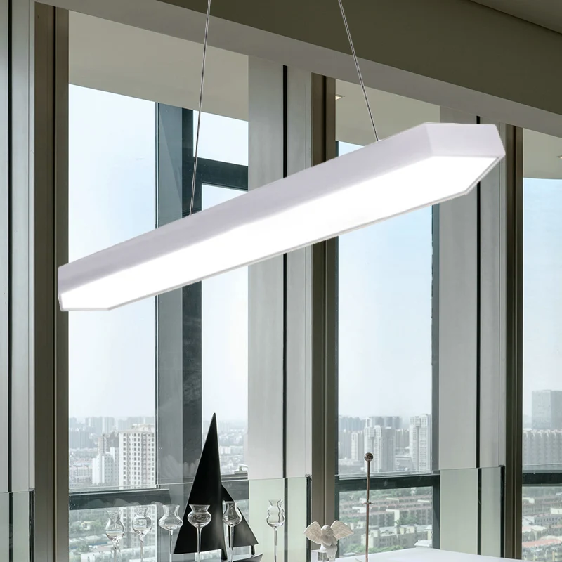 Éclairage suspendu linéaire en métal, Kit de lampe suspendue moderne à Led blanc/noir/argent en lumière blanche/chaude/nat...