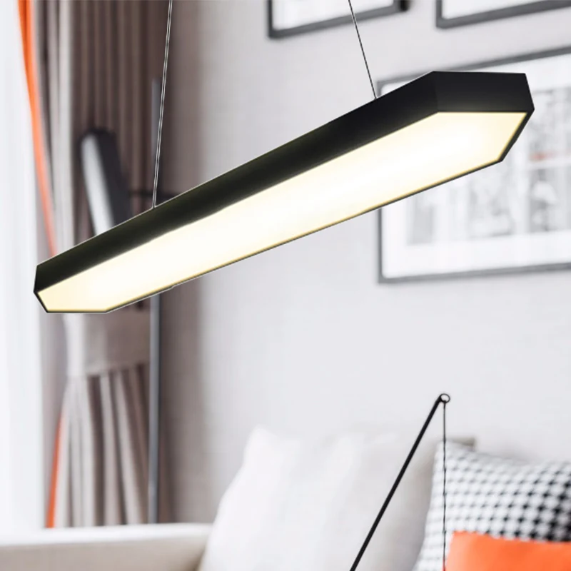 Éclairage suspendu linéaire en métal, Kit de lampe suspendue moderne à Led blanc/noir/argent en lumière blanche/chaude/nat...