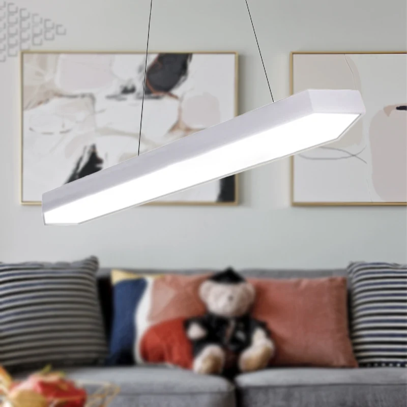 Éclairage suspendu linéaire en métal, Kit de lampe suspendue moderne à Led blanc/noir/argent en lumière blanche/chaude/nat...