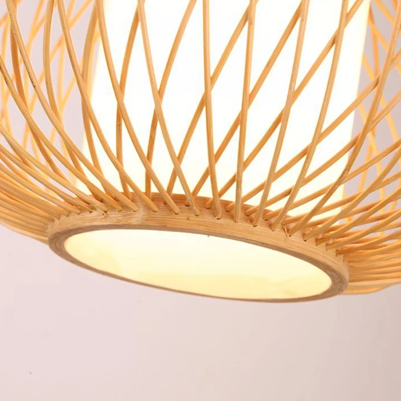 Éclairage suspendu sable tricoté à la main avec abat-jour tambour modernisme 10"/16" W 1 ampoule plafonnier en bambou pour...