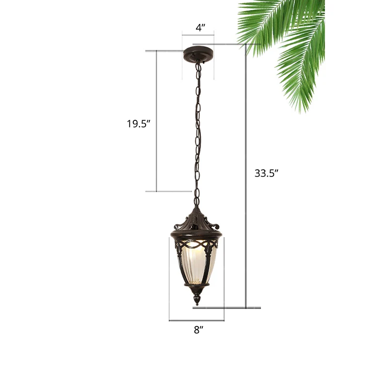 Éclairage suspendu en verre nervuré en forme de cloche Antique, ampoule original, pour l'extérieur