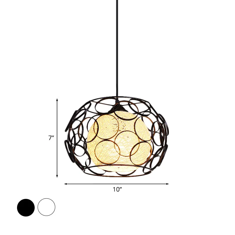 Global Lampe à suspension en métal Loft 1 tête Luminaire suspendu d'intérieur avec protection en fil et abat-jour en boule...